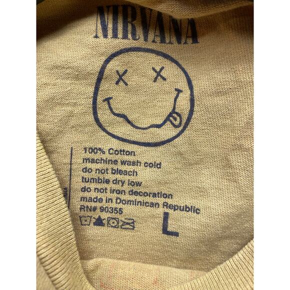 Nirvana Band Tee LARGE Unisex Yellow Crewneck Tshirt Cotton Graphic Short Sleeve - Picture 4 of 4